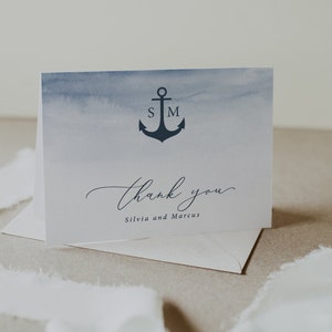 Nautical Wedding Thank You Card printed, with Envelopes, Folded Thank You Card, printed, T109 image 8