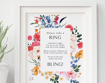 Ring Bridal Shower Game Printed, wildflower shower, bright wildflowers, the ring game