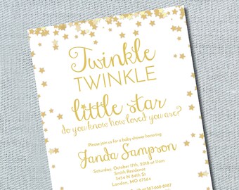 Twinkle Twinkle Little Star Baby Shower Invitation gold baby shower gender neutral baby boy baby girl baby shower invite printable printed