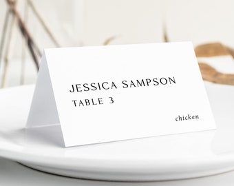 Simple Place Cards with Meal Choice printed, place cards with names, minimalist wedding place cards, simple wedding, black and white, PC138