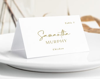 Gold Wedding Place Cards with Meal Choice printed, place cards with names, modern wedding place cards, simple wedding, PC120