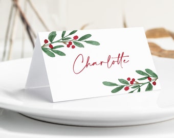 Christmas Place Cards with Names printed, personalized, custom place cards, Christmas table, name placecards, tented, holiday party, PC124