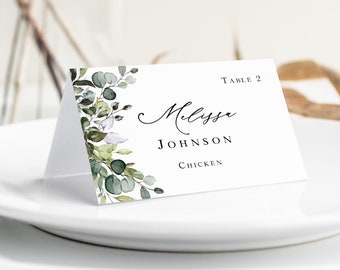 Place Cards with Meal Choice printed, place cards with names, wedding place cards, elegant wedding, eucalyptus, greenery, outdoor, PC135