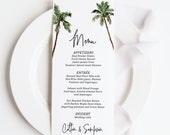 Palm Tree Wedding Menu, printed, printed menu cards, dinner menu cards, reception menu, wedding reception, tropical wedding menu, M106 Il_170x135