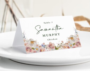 Wildflower Place Cards with meal choice printed, place cards with names, wedding place cards, wildflower wedding, country, outdoor, PC128