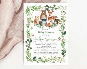 Fall Baby Shower Invitation printed, autumn baby shower, woodland animals, forest friends baby shower, forest animals baby shower,