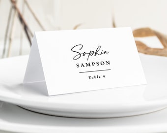 Simple Wedding Place Cards printed, place cards with names, modern wedding place cards, simple wedding, black and white, script font, PC132