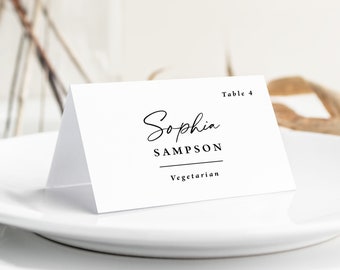 Wedding Place Cards with Meal Choice printed, place cards with names, modern wedding place cards, simple wedding, black and white, PC121
