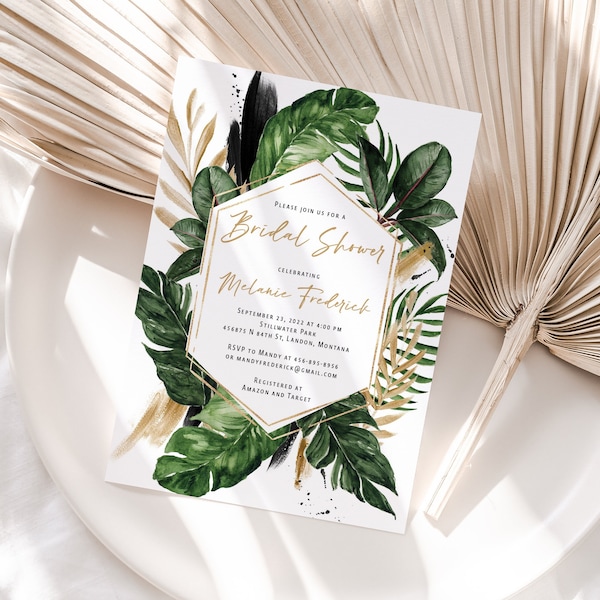 Tropical Bridal Shower Invitations Printed, With Envelopes, destination bridal shower, Hawaii bridal shower, wedding shower, B104