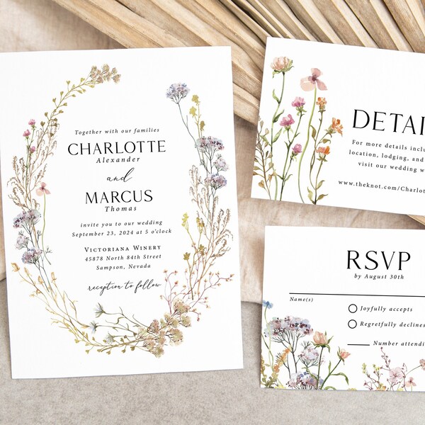 Wildflower Wedding Invitation Etsy