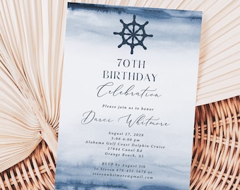 Boat Cruise Birthday Invitation Printed, with Envelopes, cruise invitation, boat party invite, birthday cruise, nautical invitation, BD103