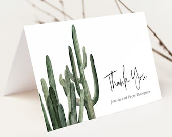 Cactus Wedding Thank You Card Printed, with Envelopes, Desert Wedding thank you, boho wedding, Folded Thank You Card, T121