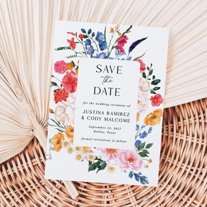 Wildflowers Save the Dates Printed, With Envelopes, spring wedding, summer save the date, floral wedding, bright floral, printed cards, S102