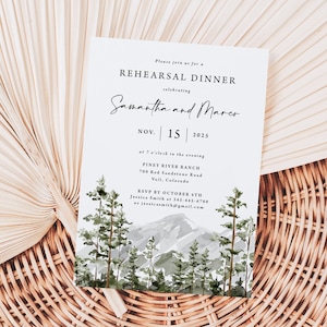 Mountain Rehearsal Dinner Invitation printed, mountain wedding, wedding rehearsal dinner, printed invitations, R125