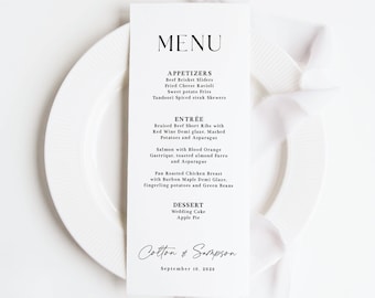 Printed Wedding Menu printed, dinner menu cards, reception menu, wedding reception, black and white wedding menu, M101