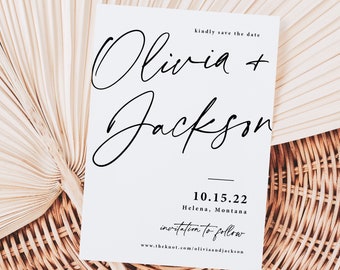 Simple Save the Date Card printed, with envelopes, black and white save the date, without photo, S114