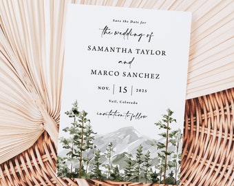 Mountain Wedding Save the Date Card printed, envelopes, mountain wedding, forest wedding, Colorado save the date invitation, rustic, S142