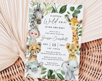 Safari Baby Shower Invitation Printed, jungle baby shower, baby boy, girl, gender neutral, safari animals, jungle animals, wild one, BB123
