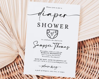 Diaper Shower Invitation for men printed, diaper shower invitation, With Envelopes, baby shower, simple invitation, dad baby shower, BB114