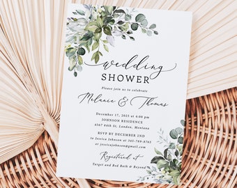 Fall Wedding Shower Invitation printed, Eucalyptus invite with envelopes, includes envelopes, couples shower, B153