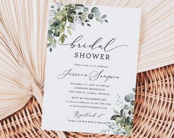 Eucalyptus Bridal Shower Invitation printed, invite with envelopes, includes envelopes, elegant bridal shower, B118