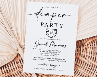 Diaper Party Invitation for men printed, diaper shower invitation, With Envelopes, baby shower, simple invitation, dad baby shower, BB110