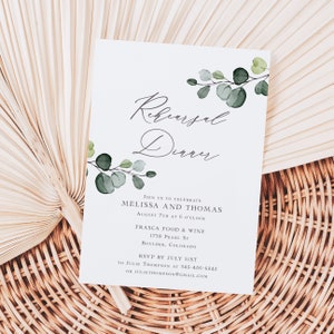 Rehearsal Dinner Invitation printed, with envelopes, Elegant rehearsal dinner invite, Eucalyptus Rehearsal Dinner, greenery invite, R107