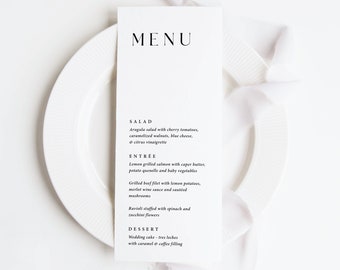 Simple Wedding Menu Printed, wedding reception, boho rustic wedding, black and white, rehearsal dinner, M111