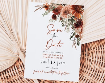 Terracotta Save the Date Card printed, with envelopes, printed save the date, boho wedding save the date, autumn wedding, S120