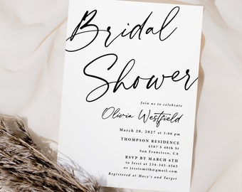 Simple Bridal Shower Invitations Printed, With Envelopes, modern bridal shower, minimal bridal shower, black and white bridal shower, B109