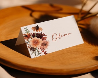 Thanksgiving Place Cards with Names printed, personalized, custom place cards, Friendsgiving, name placecards, tented, PC116