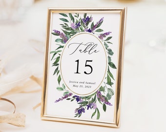 Purple Wedding Table Numbers Printed, 5x7 table numbers, 4x6 table number, printed table number, purple floral wedding, TN112