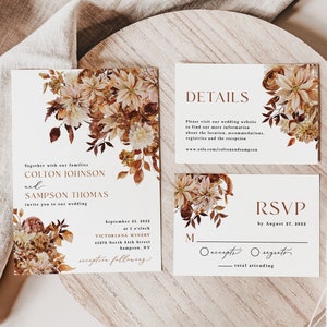 Fall Wedding Invitation Printed, Fall Wedding Invite, boho wedding invitation, rustic fall wedding, fall wedding, invitation suite, W147