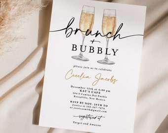 Brunch and Bubbly Bridal Shower Invitation printed, with envelopes, brunch bridal shower, simple bridal shower, champagne brunch, B103
