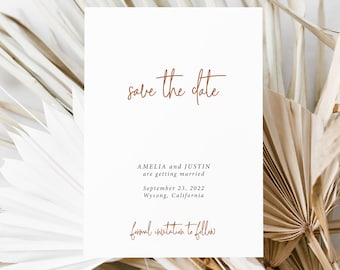 Rust Save the Date Cards printed, modern save the date, simple save the date, minimalist save the date, wedding announcement, S101