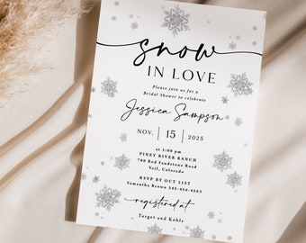 Snow in Love Bridal Shower Invitation Printed, winter bridal shower, snowflake invitation, winter wonderland, snowy, B157