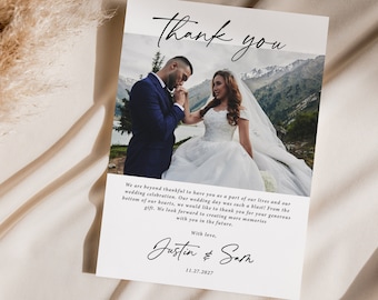 Wedding Thank You Cards with Photo Printed, envelopes, wedding picture, personalized, custom photo card, wedding photo, T102