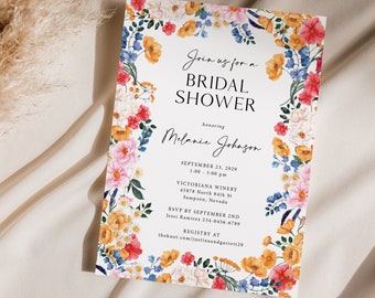 Wildflower Bridal Shower Invitations Printed, With Envelopes, spring bridal shower, summer bridal shower, floral bridal shower, B106
