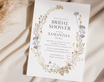 Wildflower Bridal Shower Invitations Printed, With Envelopes, flowers bridal shower, floral invitation, B120