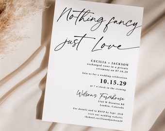 Nothing Fancy Just Love Invitation printed, wedding reception invitation, printed invitations, simple invite, wedding celebration, W108