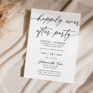Wedding Reception Invitation printed, Happily Ever After Party Invite, printed invitations, simple invitation, elopement party, W101