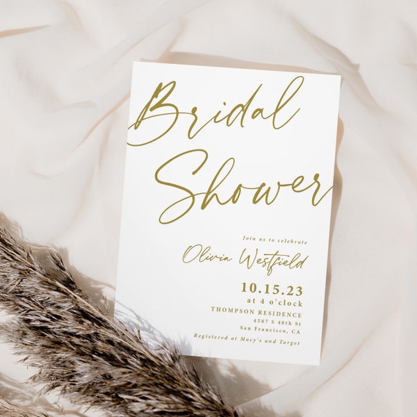 Gold Simple Bridal Shower Invitations Printed, With Envelopes, modern bridal shower, minimal bridal shower, gold bridal shower, B117