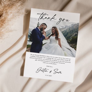 Wedding Thank You Cards with Photo Printed, envelopes, wedding picture, personalized, custom photo card, wedding photo, T102 image 1