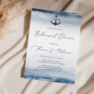 Nautical Rehearsal Dinner Invitation printed, printed rehearsal dinner invitation, with envelopes, beach wedding rehearsal invite, R113