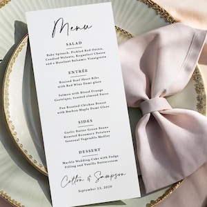 Simple Wedding Reception Menu Printed: black and white rehearsal dinner or shower party, M141
