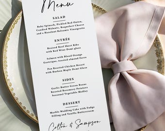 Simple Wedding Reception Menu Printed: black and white rehearsal dinner or shower party, M141