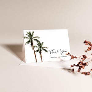 Palm Tree Wedding Thank You Card Printed, Folded with Envelopes, tropical destination, T123 image 4