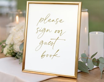 Gold Guest Book Sign printed, elegant wedding reception decor, WS123