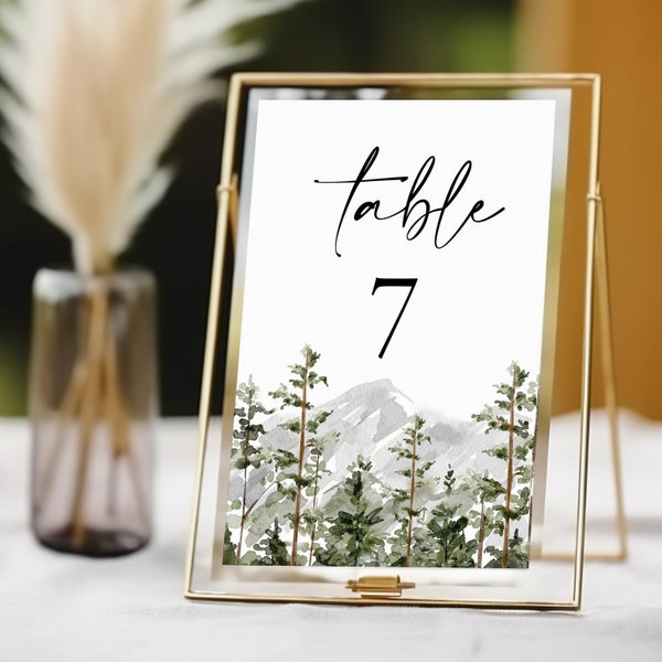 Mountain Wedding Table Numbers Printed, wedding table decor, destination wedding, table number cards, reception decor, forest,  TN110