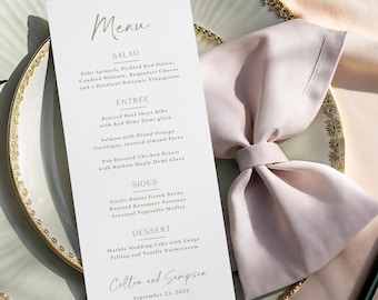 Sage Green Menu Printed: Personalized Elegant Wedding Rehearsal Dinner, Shower or Party, M113